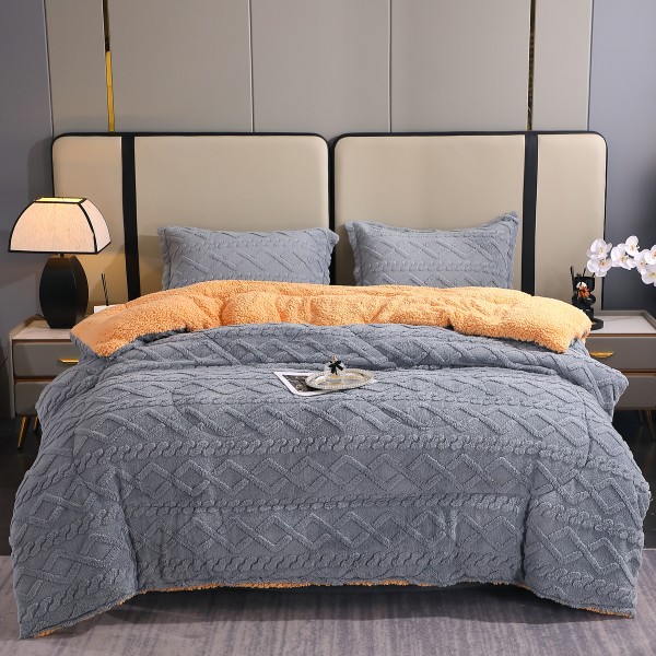  Pilota CoCoLiNo Sherpa tip Tricotaj cu blanita bej, matlasata, 200x230cm + 2 fete de perna 50x70cm, gri [1]