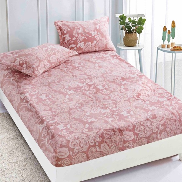 Cearsaf CoCoLiNo, JoJo Home, cu Elastic, 180x200x25cm, 2 fete de perne, 50x70cm, Roz, model floral [1]