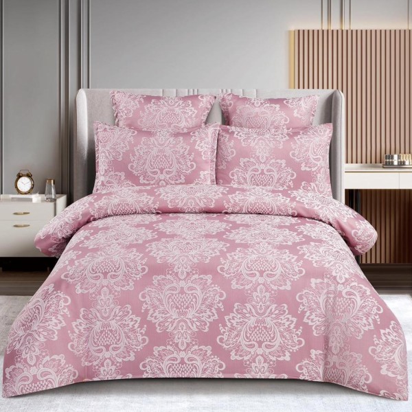 Lenjerie pat dublu, JACQUARD FINETAT, 6 piese, cu ELASTIC, Roz [1]