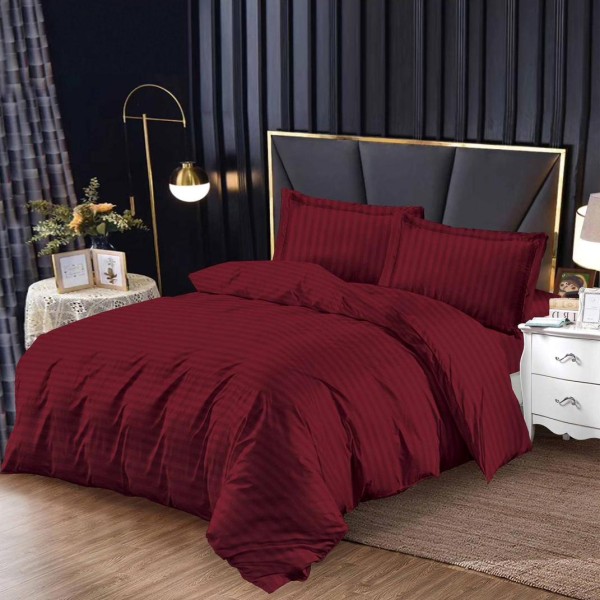 Lenjerie pat 140x200cm, cu Elastic, tip Damasc Finetat, 4 piese, Grena [1]