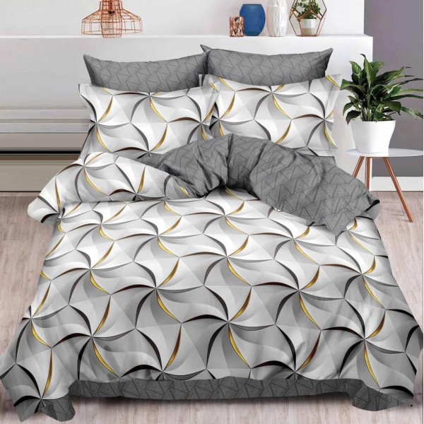 Lenjerie pat dublu (160x200cm, 180x200cm),  FINET, 6 piese, cu ELASTIC, Gri, abstract [1]