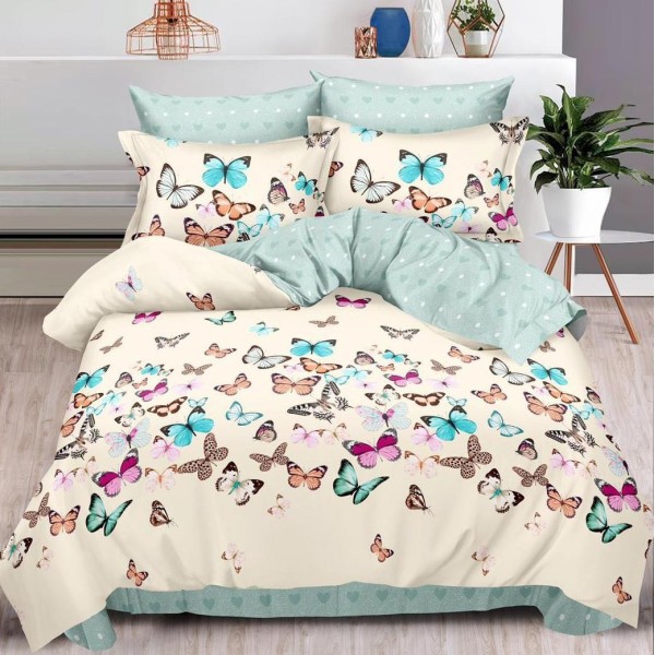 Lenjerie pat dublu (140x200cm, 160x200cm, 180x200cm),  FINET, 6 piese, Bleu, fluturasi [1]
