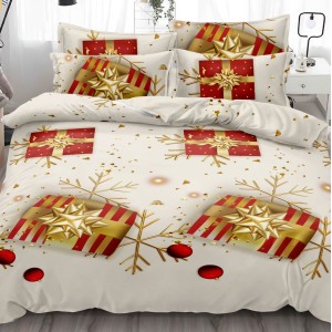 Lenjerie pat dublu,  FINET, 6 piese, Craciun, Auriu Lenjerie pat dublu,  FINET, 6 piese, Craciun, Auriu