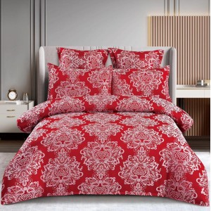 Lenjerie pat dublu, JACQUARD FINETAT, 6 piese, cu ELASTIC, Rosu