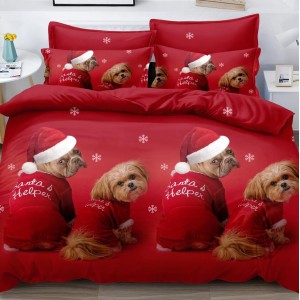 Lenjerie pat dublu, FINET, 6 piese, Craciun, Rosu Lenjerie pat dublu, FINET, 6 piese, Craciun, Rosu