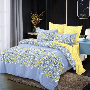 Lenjerie pat dublu (140x200cm, 160x200cm, 180x200cm),  FINET, 6 piese, Bleu, flori