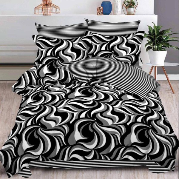 Lenjerie pat dublu (140x200cm, 160x200cm, 180x200cm),  FINET, 6 piese, Negru, abstract [1]