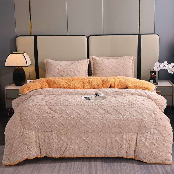  Pilota CoCoLiNo Sherpa tip Tricotaj cu blanita bej, matlasata, 200x230cm + 2 fete de perna 50x70cm, cappuccino [1]