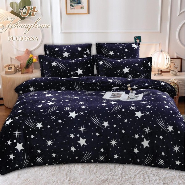 Lenjerie pat dublu, Super Pufoasa COCOLINO, 6 piese, Albastru, stelute [1]
