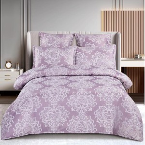 Lenjerie pat dublu, JACQUARD FINETAT, 6 piese, cu ELASTIC, Lila