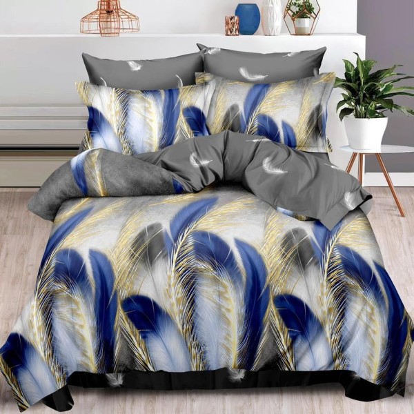 Lenjerie pat dublu (140x200cm, 160x200cm, 180x200cm),  FINET, 6 piese, Albastru, pene [1]
