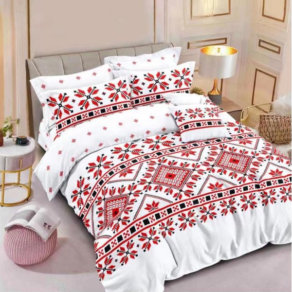 Lenjerie pat dublu (140x200cm, 160x200cm, 180x200cm),  FINET, 6 piese, Alb-Rosu, model traditional [1]