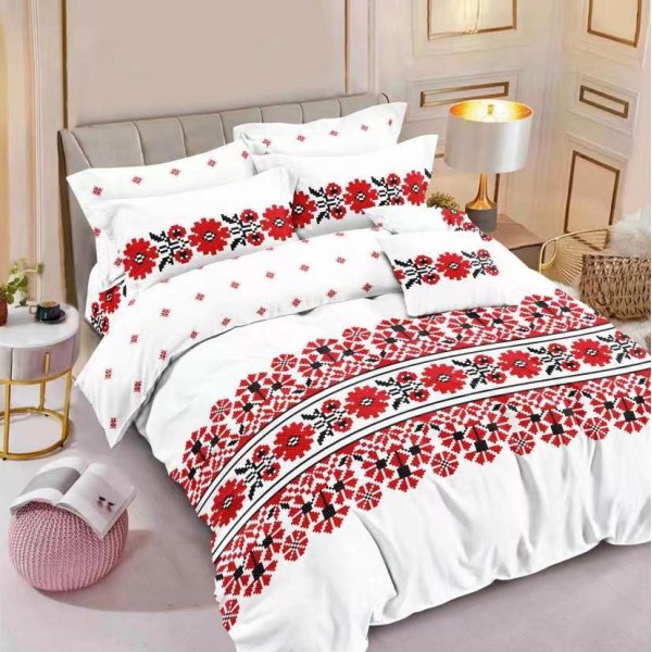 Lenjerie pat dublu (140x200cm, 160x200cm, 180x200cm),  FINET, 6 piese, Alb-Rosu, model traditional [1]