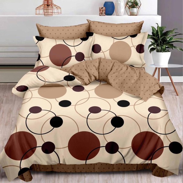 Lenjerie pat dublu (160x200cm, 180x200cm),  FINET, 6 piese, cu ELASTIC, Maro, cercuri [1]