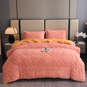  Pilota CoCoLiNo Sherpa tip Tricotaj cu blanita bej, matlasata, 200x230cm + 2 fete de perna 50x70cm, somon