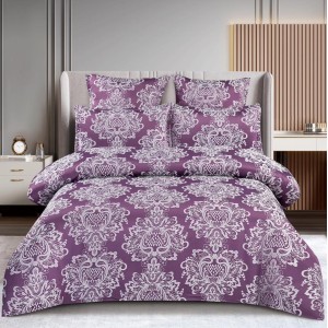 Lenjerie pat dublu, JACQUARD FINETAT, 6 piese, cu ELASTIC, Mov