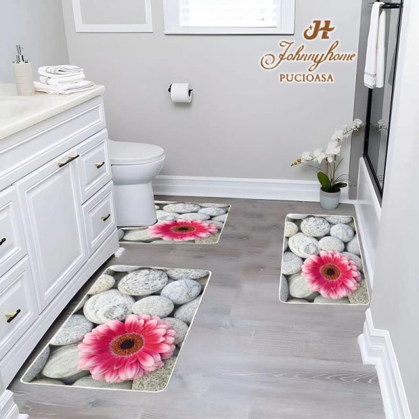 Set 3 covoare pentru Baie, Gri, pietre, flori [1]