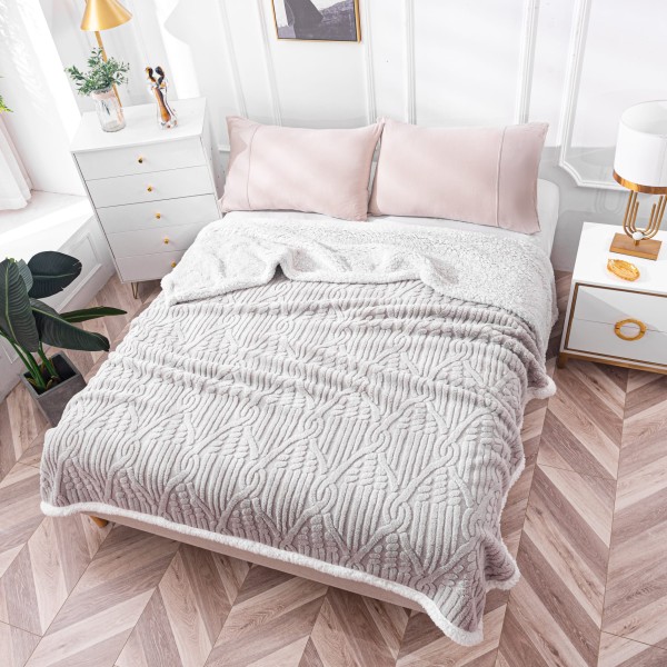 Patura CoCoLiNo Sherpa cu blanita, tip Tricotaj impletit, 200x230cm, Gri [1]