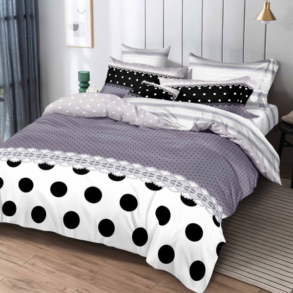 Lenjerie pat dublu (140x200cm, 160x200cm, 180x200cm), bumbac satinat, cearsaf clasic, 4 piese,  Alb, buline [1]