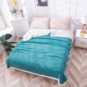 Patura CoCoLiNo Sherpa cu blanita, tip Tricotaj impletit, 200x230cm, Turquoise