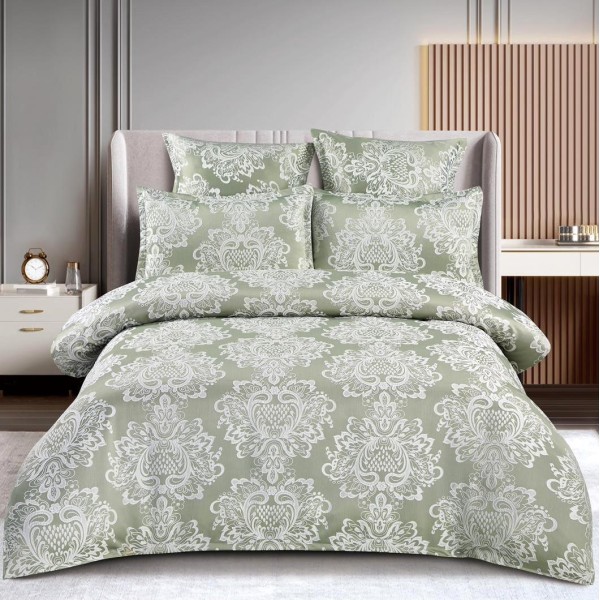 Lenjerie pat dublu, JACQUARD FINETAT, 6 piese, cu ELASTIC, Vernil [1]