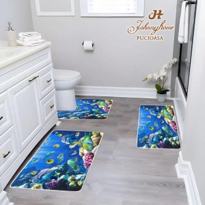 Set 3 covoare pentru Baie, Albastru, pesti, delfini