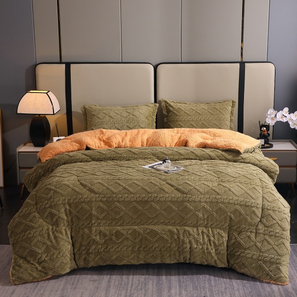  Pilota CoCoLiNo Sherpa tip Tricotaj cu blanita bej, matlasata, 200x230cm + 2 fete de perna 50x70cm, kaki [1]