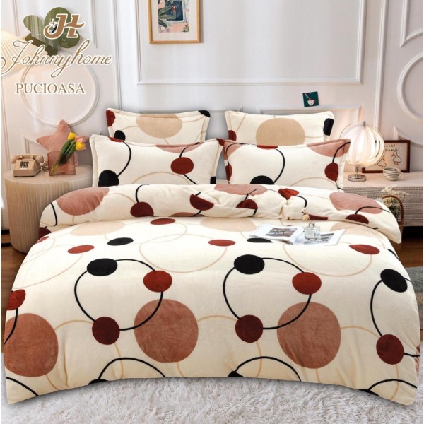 Lenjerie pat dublu, Super Pufoasa COCOLINO, 6 piese, Bej, cercuri [1]