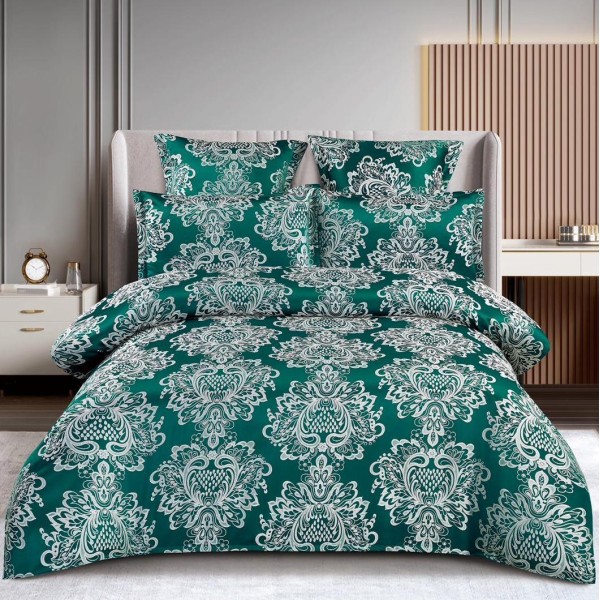 Lenjerie pat dublu, JACQUARD FINETAT, 6 piese, cu ELASTIC, Verde [1]