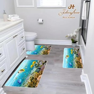 Set 3 covoare pentru Baie, Bleu, pesti