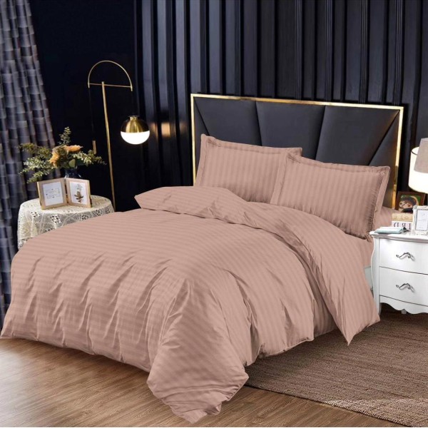 Lenjerie pat 140x200cm, cu Elastic, tip Damasc Finetat, 4 piese, Maro [1]