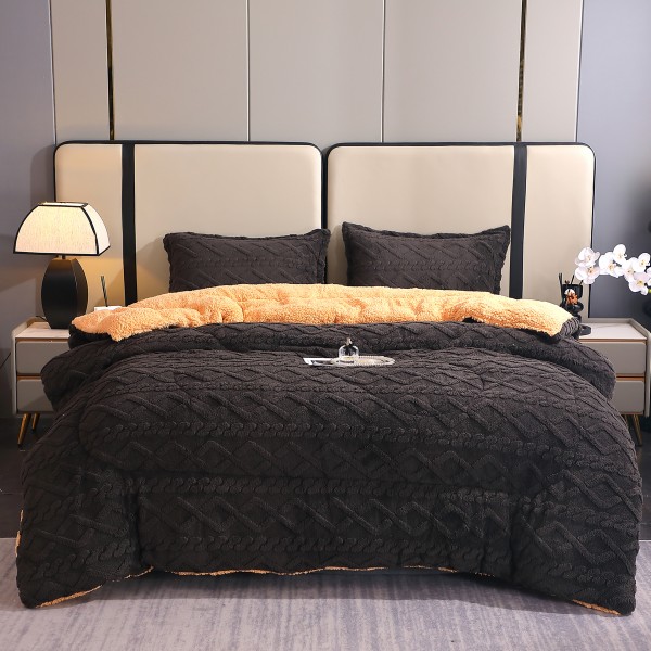  Pilota CoCoLiNo Sherpa tip Tricotaj cu blanita bej, matlasata, 200x230cm + 2 fete de perna 50x70cm, negru [1]