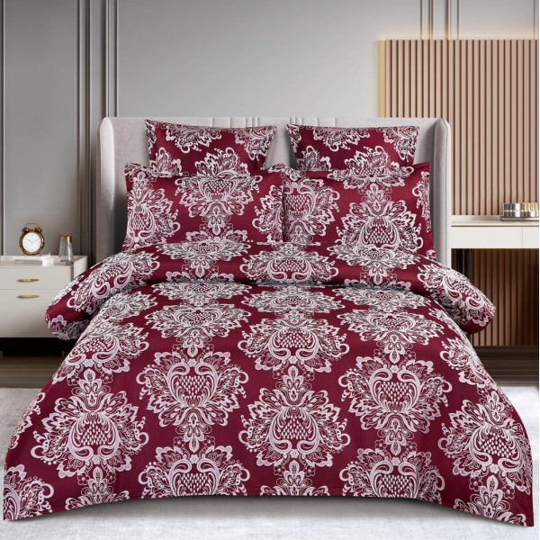 Lenjerie pat dublu, JACQUARD FINETAT, 6 piese, cu ELASTIC, Grena [1]
