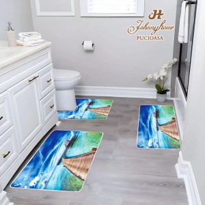 Set 3 covoare pentru Baie, Albastru, apa