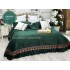 Cuvertura pat dublu, 3 piese, Catifea Matlasata cu Broderie Aurie, 250x270cm, Jojo Home, Verde Smarald [5]