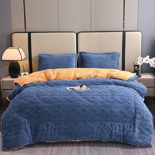  Pilota CoCoLiNo Sherpa tip Tricotaj cu blanita bej, matlasata, 200x230cm + 2 fete de perna 50x70cm, albastru [1]