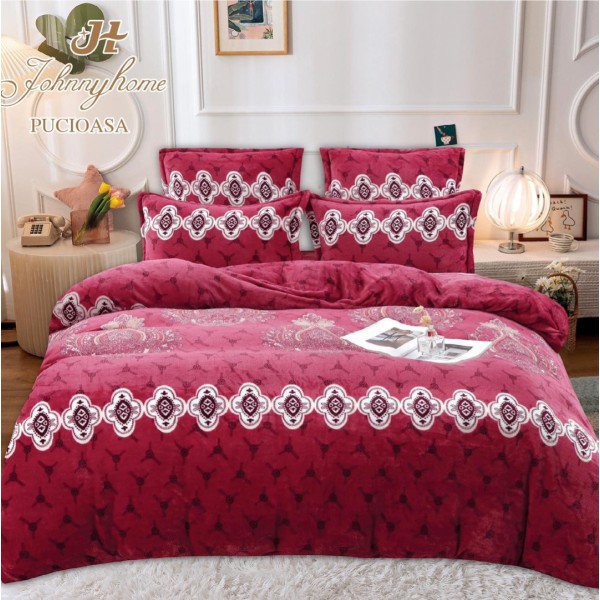 Lenjerie pat dublu, Super Pufoasa COCOLINO, 6 piese, Rosu, model clasic [1]