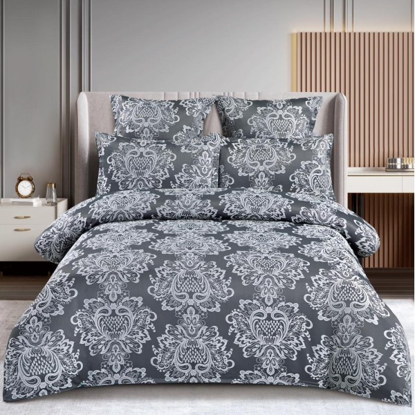 Lenjerie pat dublu, JACQUARD FINETAT, 6 piese, cu ELASTIC, Gri [1]