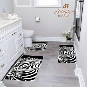 Set 3 covoare pentru Baie, Negru, animal print