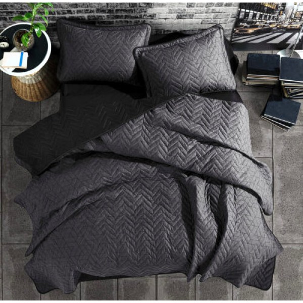 Set cuvertura de pat dublu, 3 piese, Bumbac 100%, 240x260cm, Clasy, MONZA V1 Antracit [1]