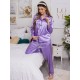 Pijama Luxury Anemona din Satin Lila cu vipusca neagra 