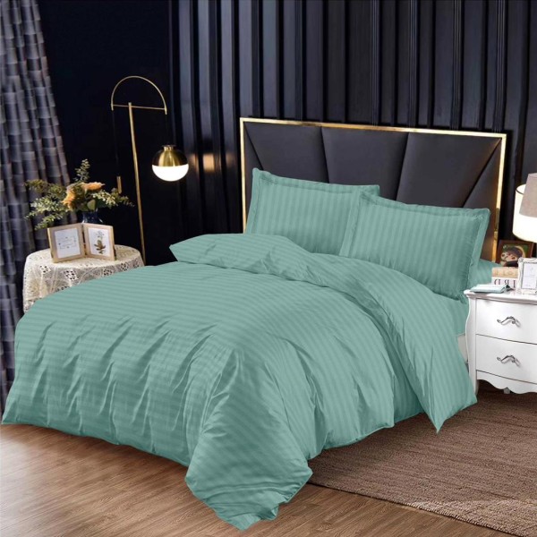 Lenjerie HoReCa, pat dublu, tip Damasc Finetat Deluxe cu Elastic, 4 piese, Verde menta [1]