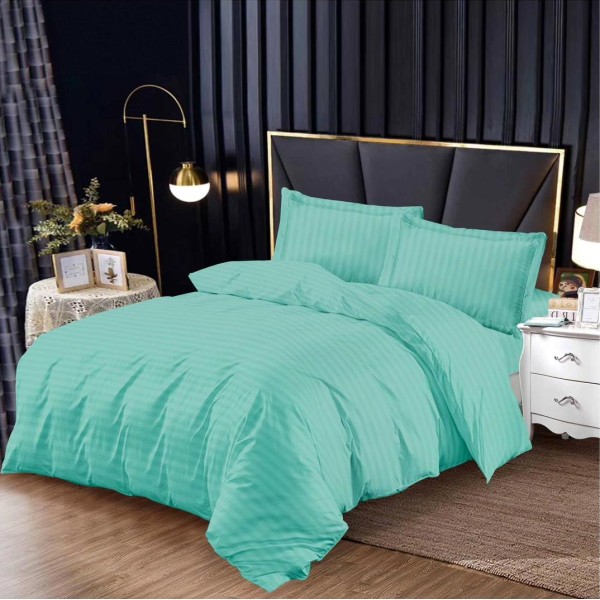 Lenjerie HoReCa, pat dublu, tip Damasc Finetat Deluxe cu Elastic, 4 piese, Verde aqua [1]