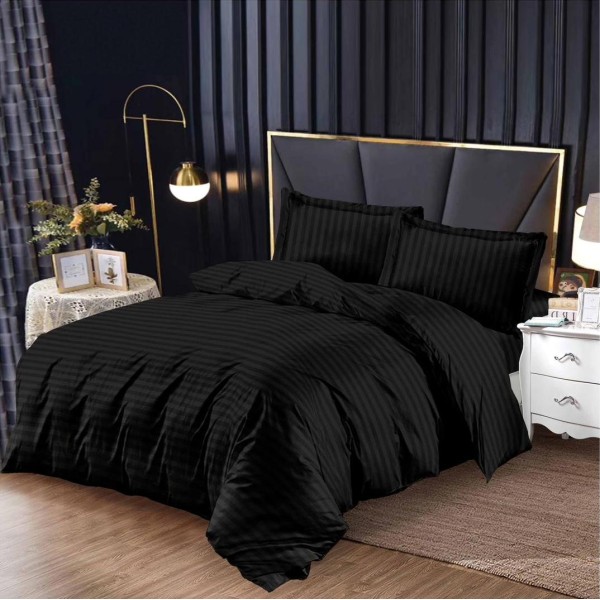 Lenjerie HoReCa, pat dublu, tip Damasc Finetat Deluxe cu Elastic, 4 piese, Negru [1]