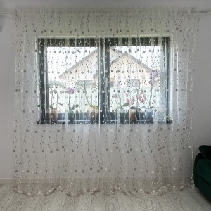 Perdea cu buline brodate - 300cm x 260cm ,Rejansa pentru sina, Alb-Bej