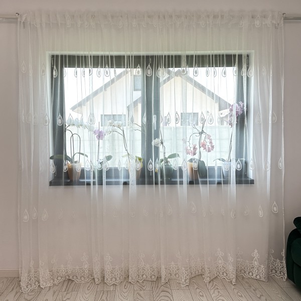 Perdea cu model elegant, brodat - 5m latime x 2.4m inaltime, cu rejansa pentru BARA, Alb [1]