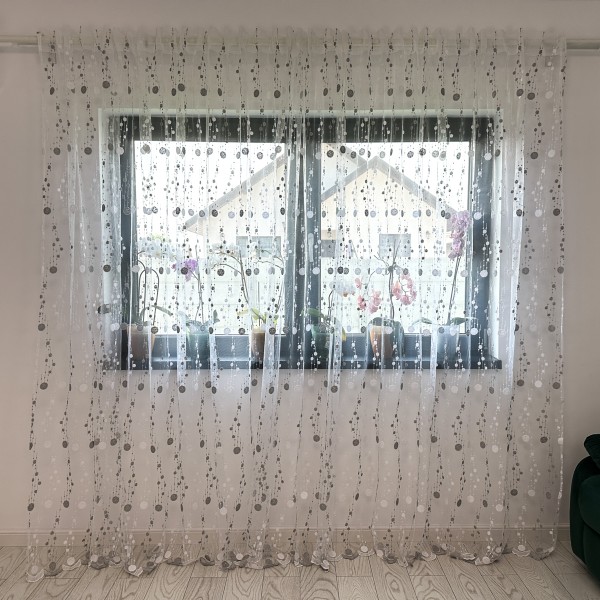Perdea cu buline brodate - 300cm x 260cm , Rejansa pentru sina, Alb-Gri [1]