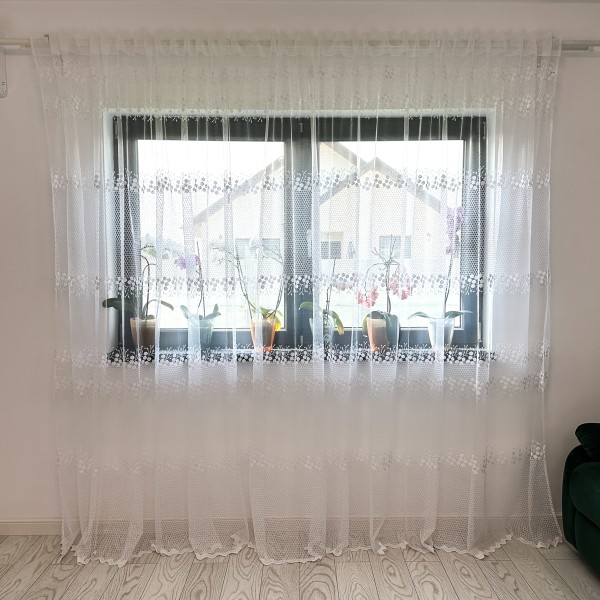 Perdea cu flori brodate - 300cm x 260cm , Rejansa pentru sina, Alb [1]