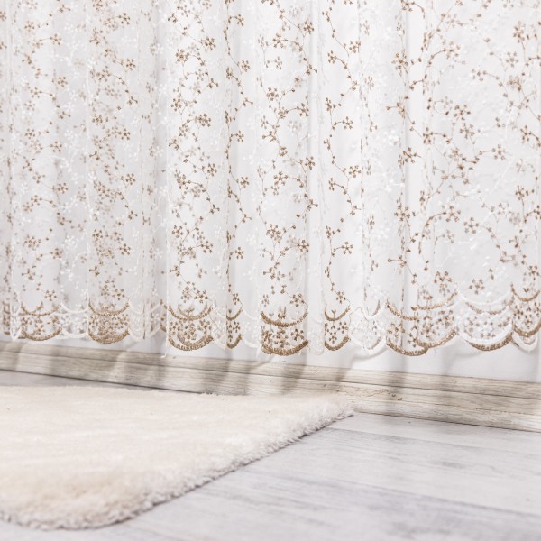 Perdea cu broderie tip crengute - 500cm x 232cm, Rejansa pt. bara , Alb - Auriu [1]