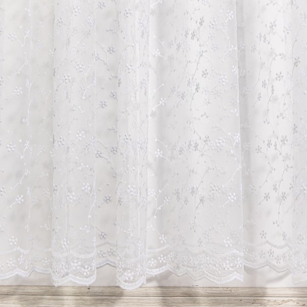 Perdea cu broderie tip crengute - 600cm x 232cm, Tiv lat pt. bara ,  Alb [1]